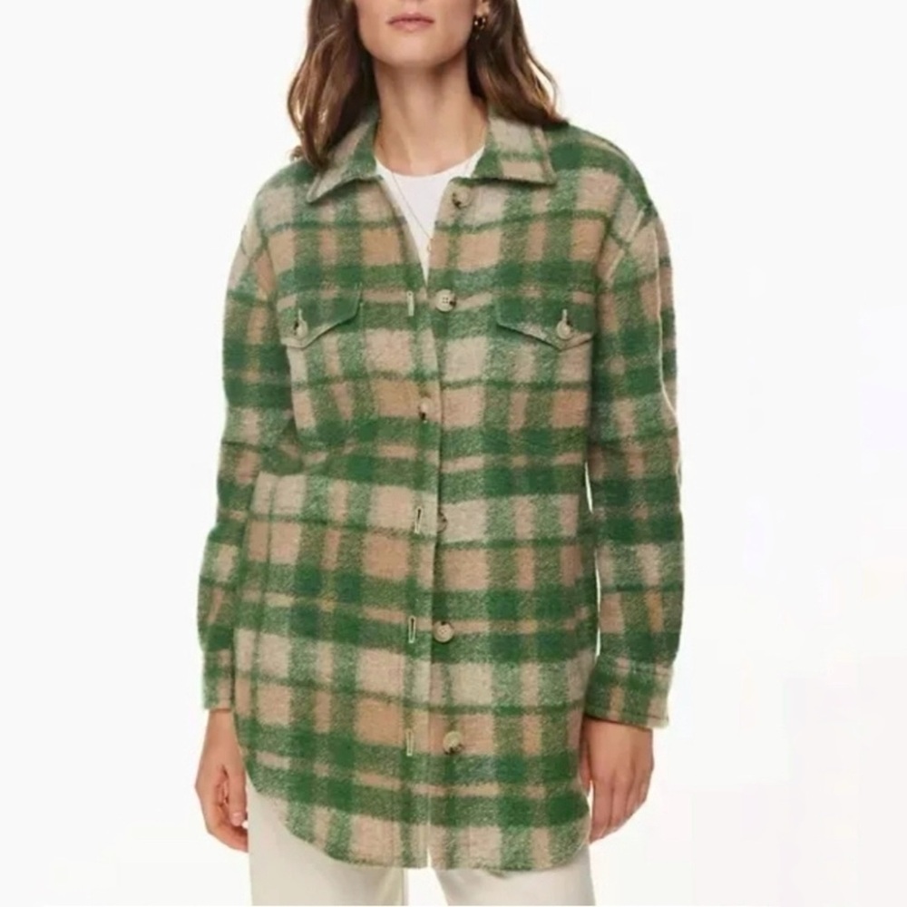 Joie Green Tan Plaid Oversized Button Down Shacket Size Small